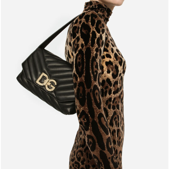 $2145 NWT DOLCE & GABBANA BLACK QUILTED LEATHER DG BAG PURSE! - Picture 1 of 13